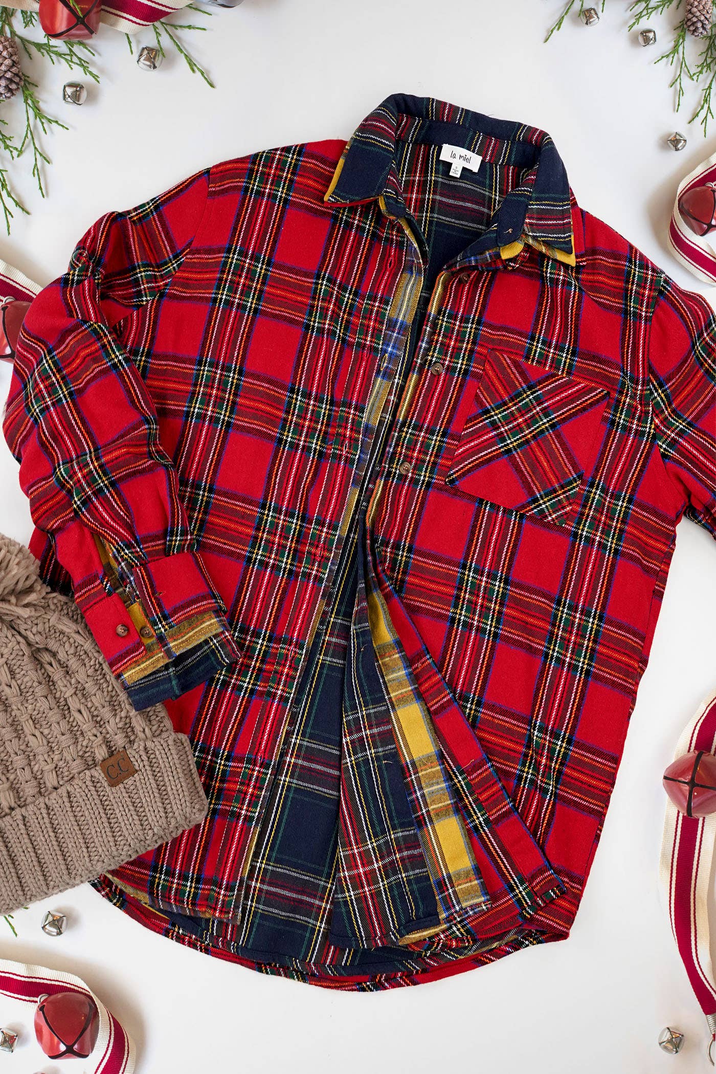 Red Ribbon Plaid Shirt