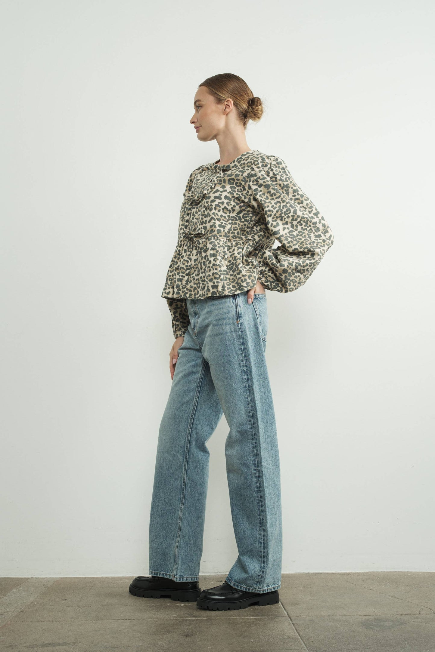 Leopard Tie Front Blouse