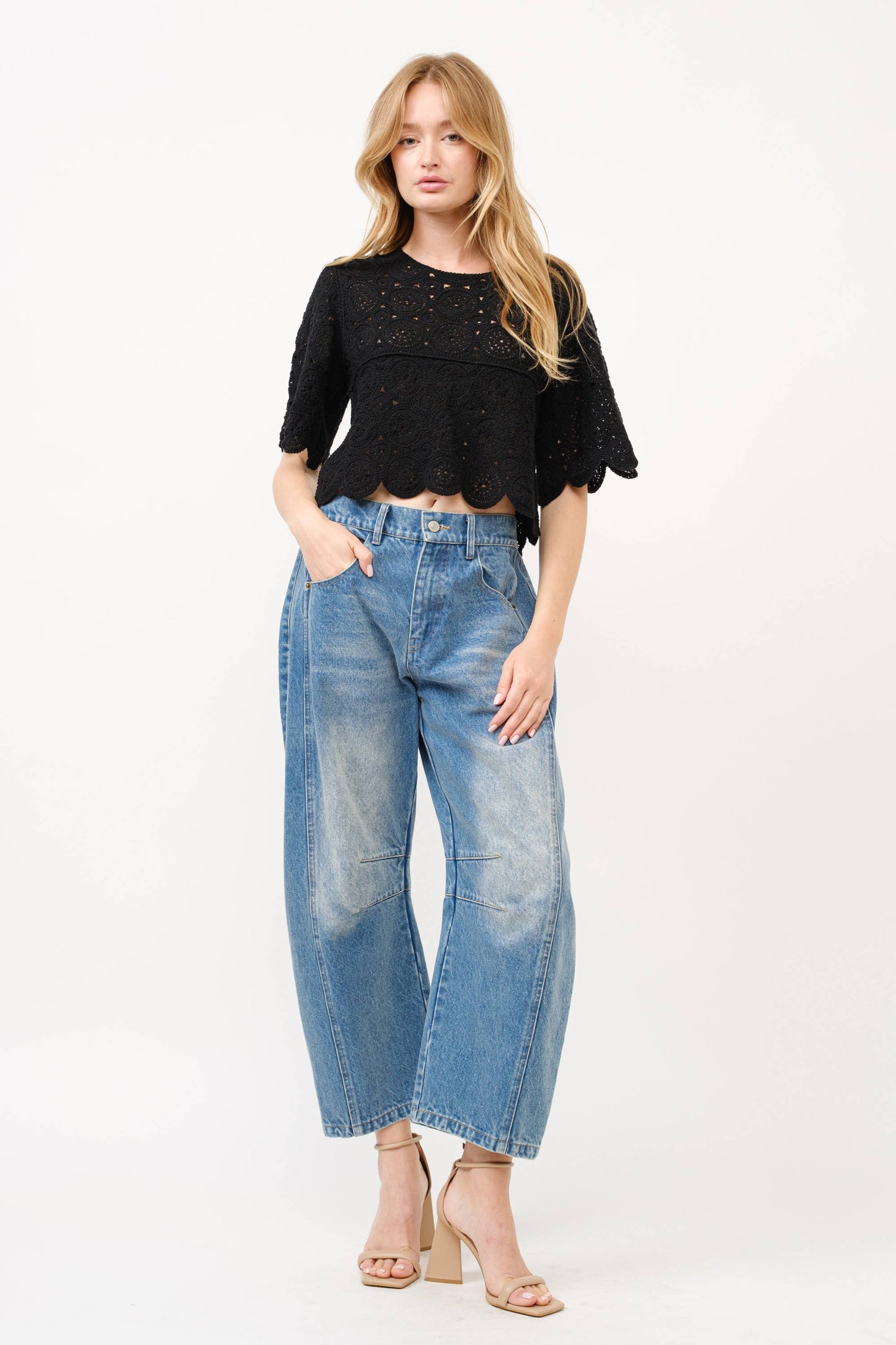 Slouchy Fit Crop Barrel Jeans