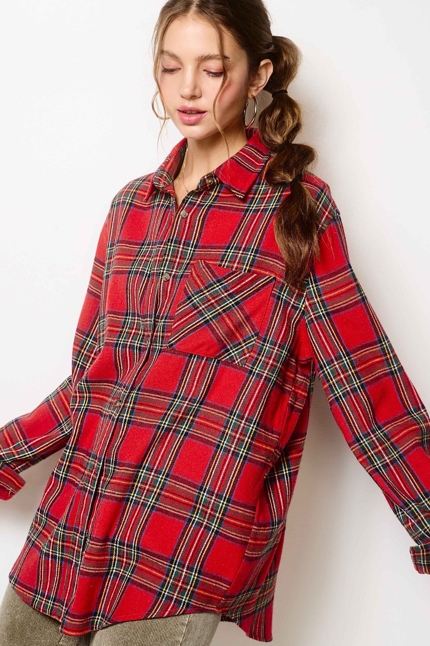 Red Ribbon Plaid Shirt