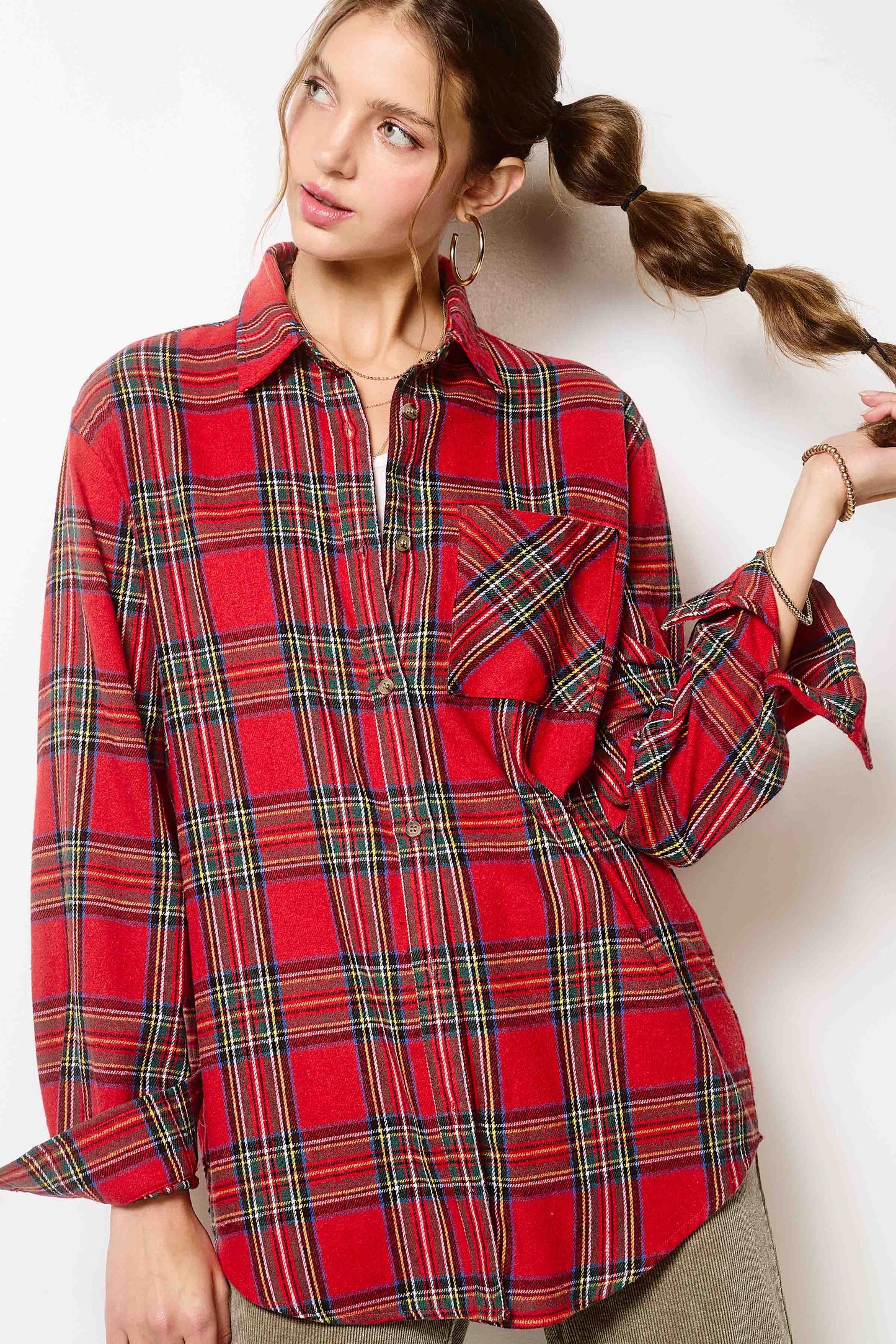 Red Ribbon Plaid Shirt