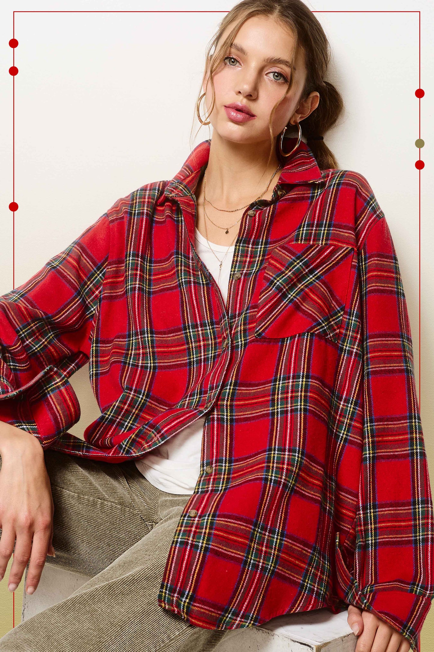 Red Ribbon Plaid Shirt