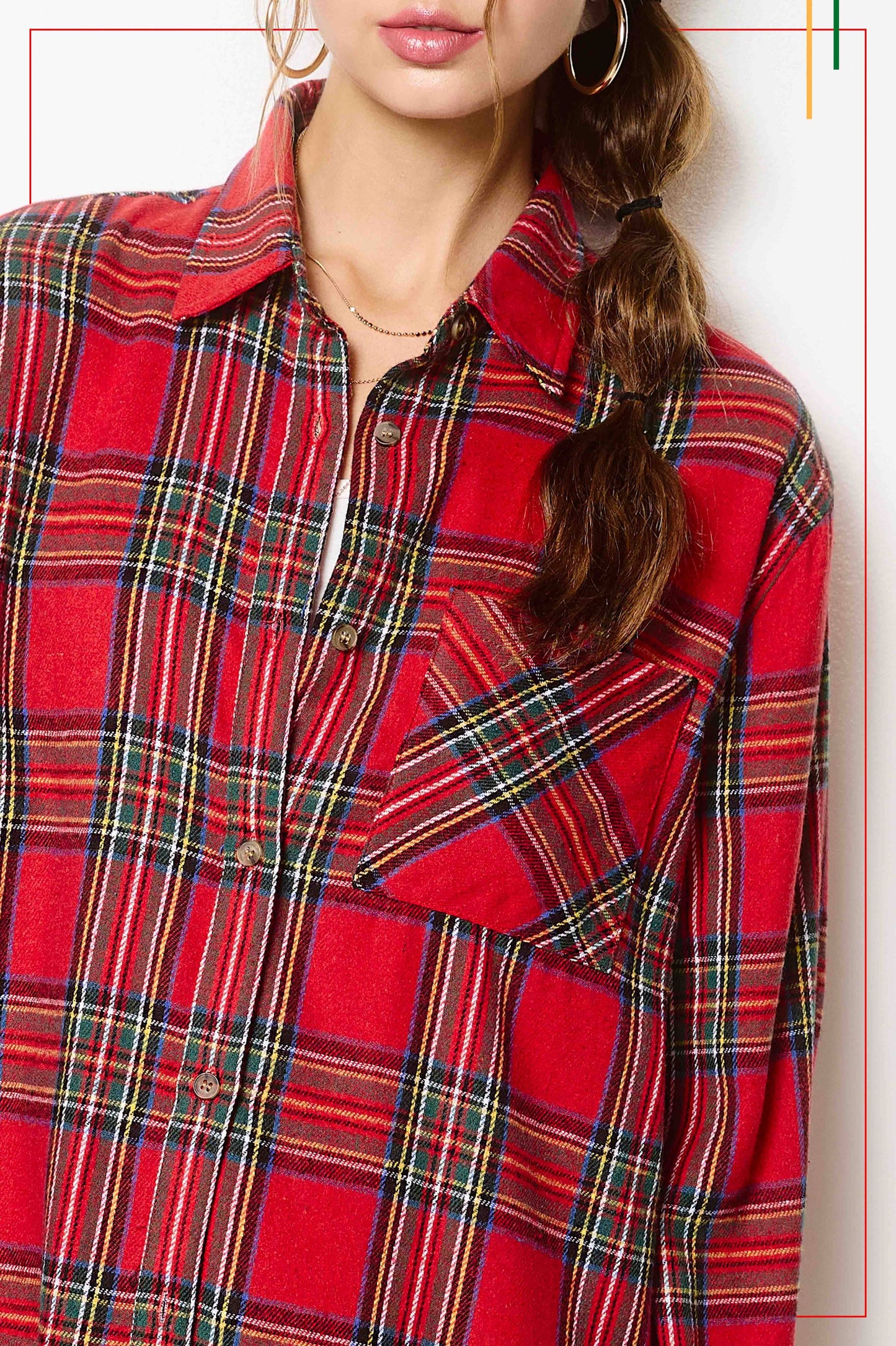 Red Ribbon Plaid Shirt