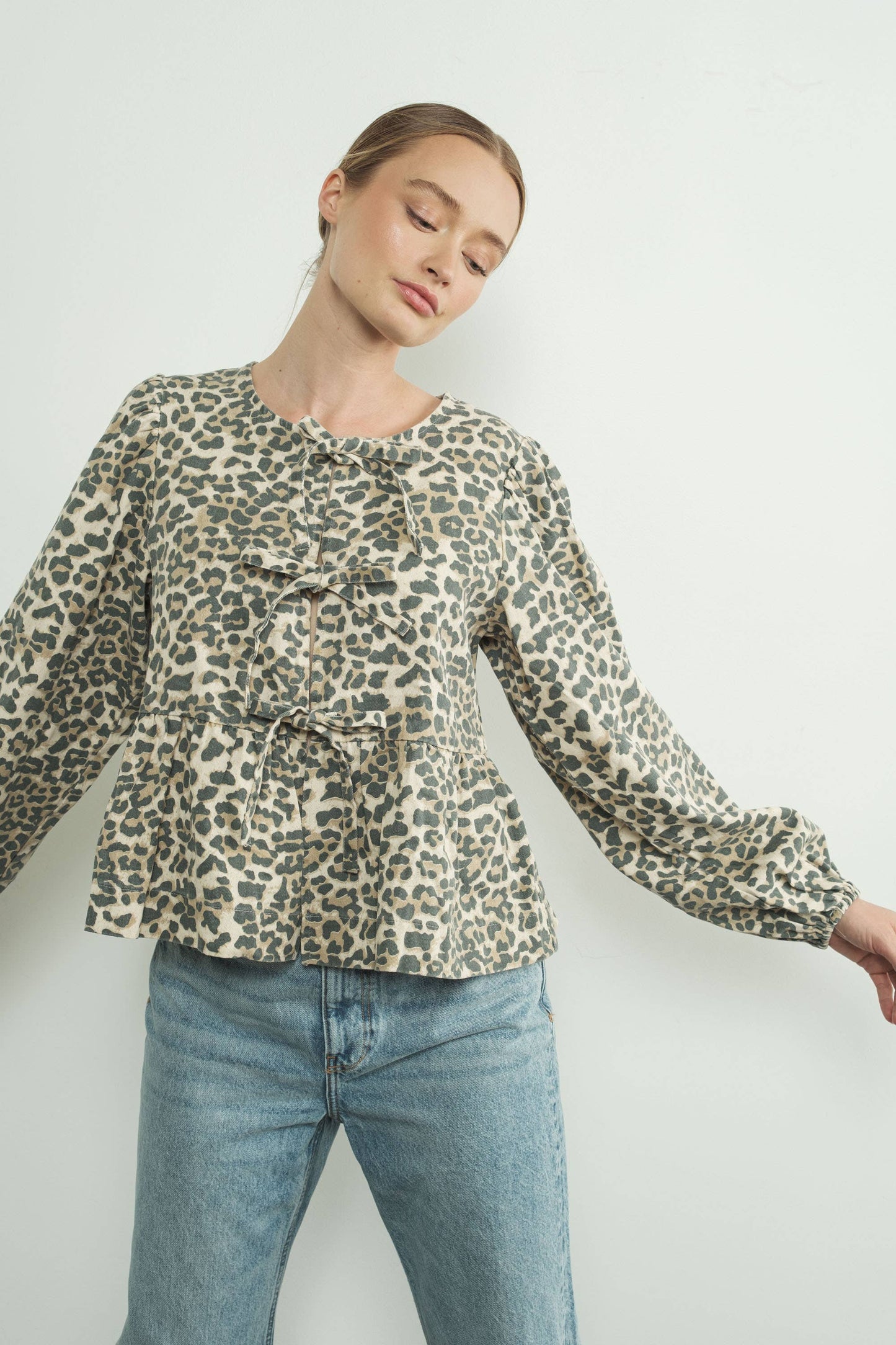 Leopard Tie Front Blouse