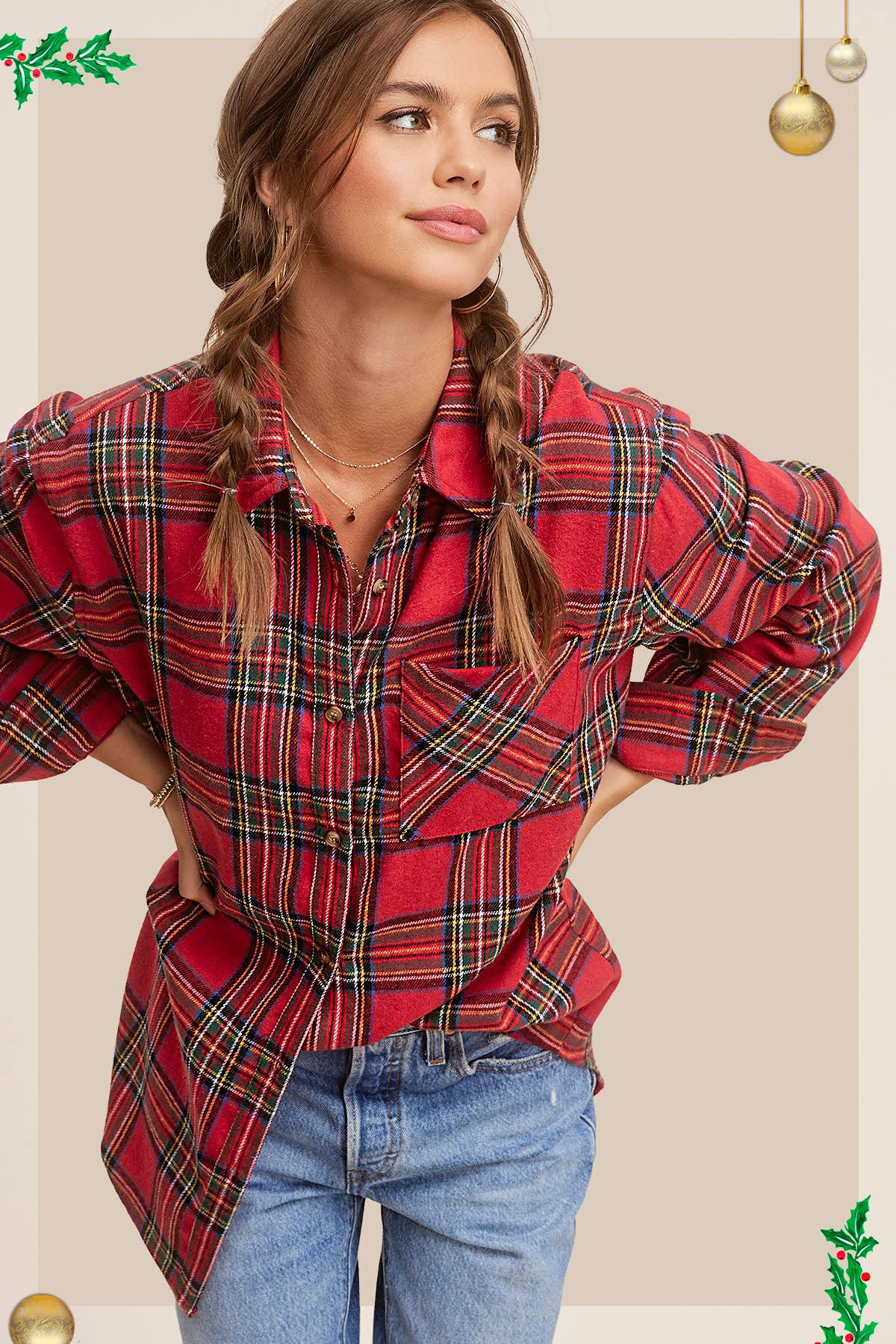 Red Ribbon Plaid Shirt