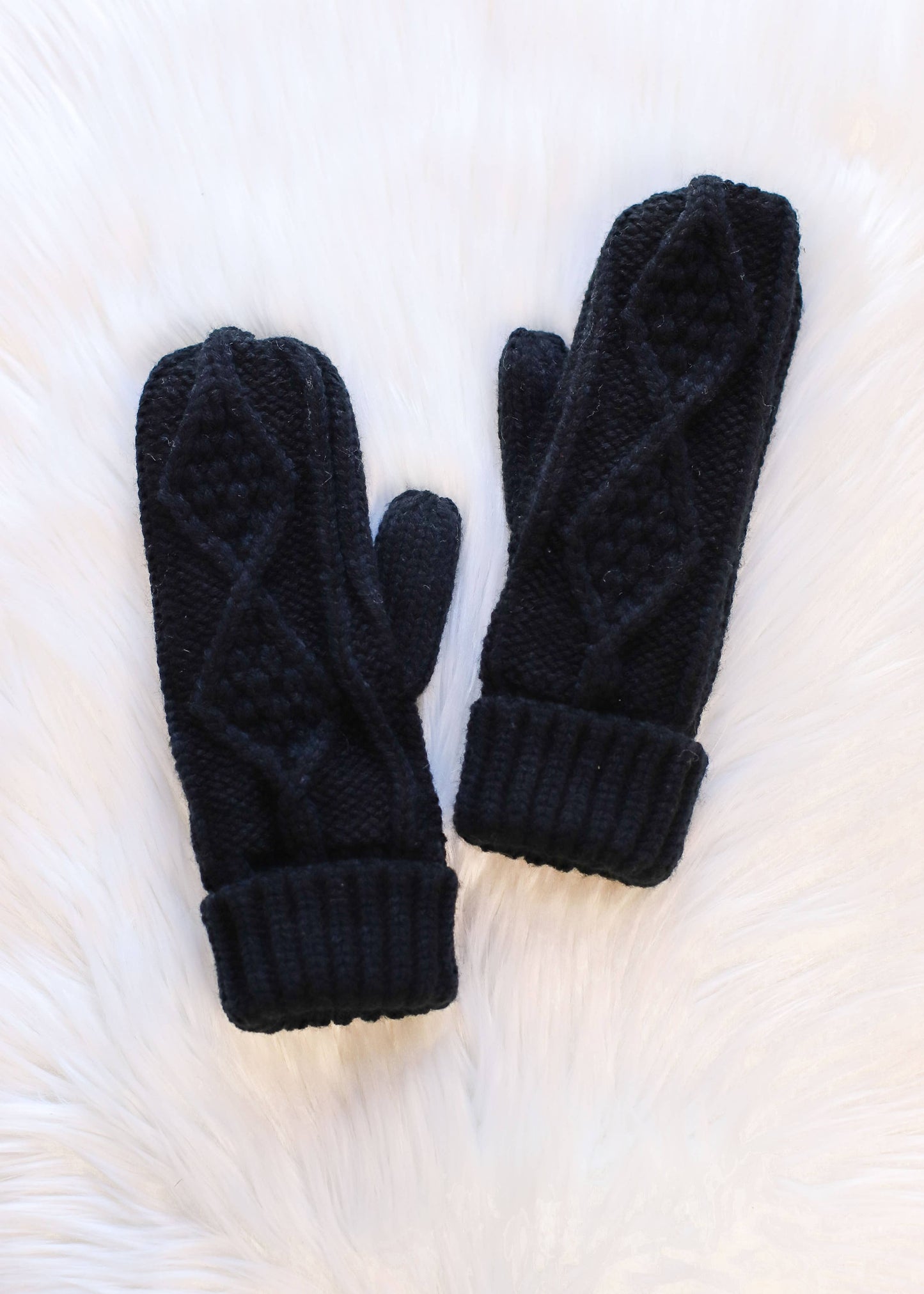 Black Cable Mittens