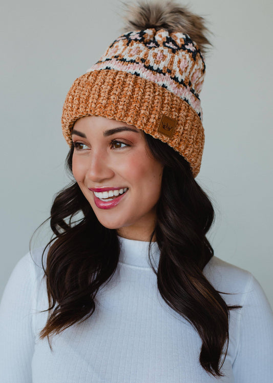 Cozy Caramel Pom Hat