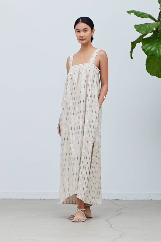 EMBROIDERED LINEN MIDI DRESS