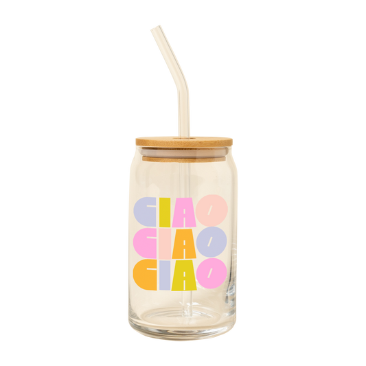 Ciao Delightful Can Glass w/ Lid + Straw