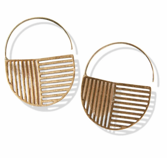 Brass Opposite Lines Hoop Earrings