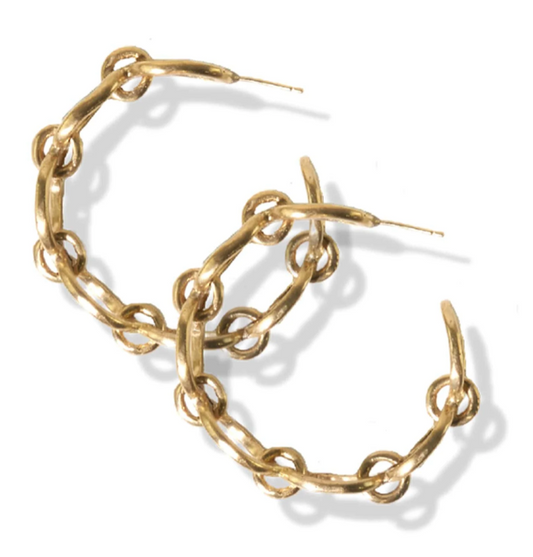 Brass Chain Link Hoop Earrings
