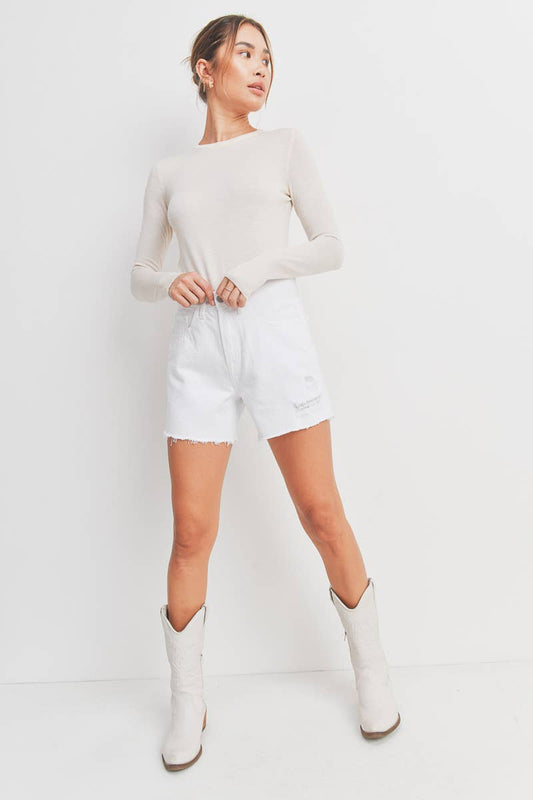 White Out High Rise Simple Distressed Short