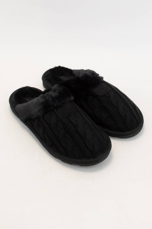 COZY FUR-LINED SLIPPER WITH CABLE KNITTED UPPER